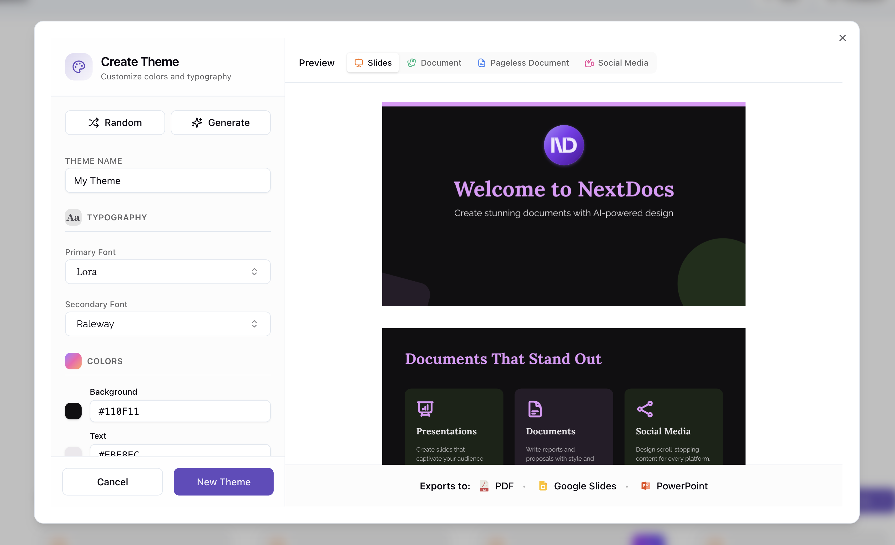 Theme Creation Dialog