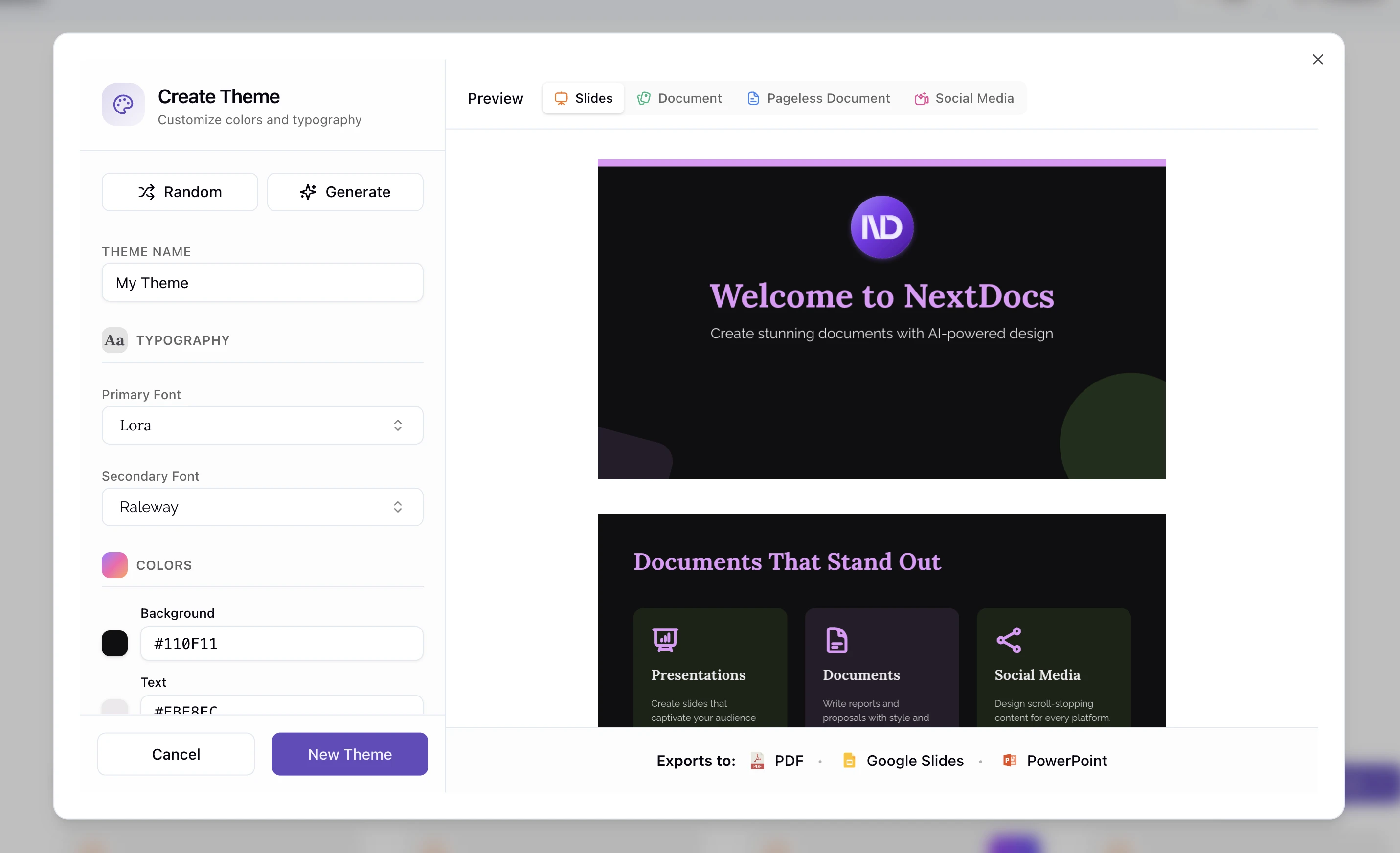 Theme Creation Dialog
