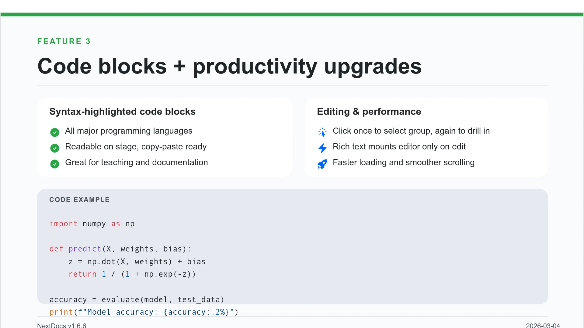 NextDocs中带语法高亮的代码块