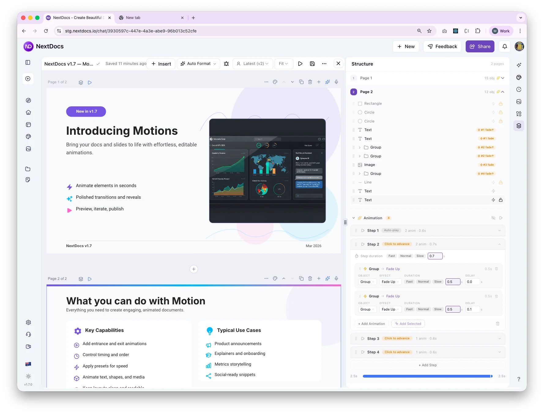Chronologie des animations dans la barre latérale
