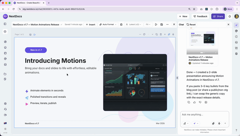 Animations de mouvement dans NextDocs