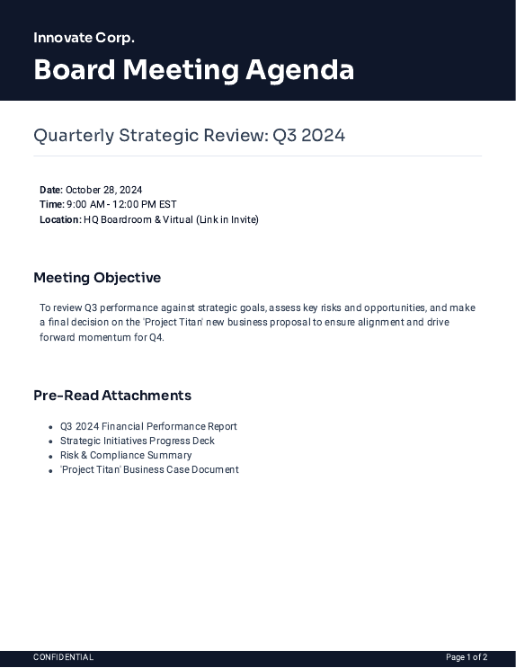 Strategic Board Meeting Agenda — Q4 Review