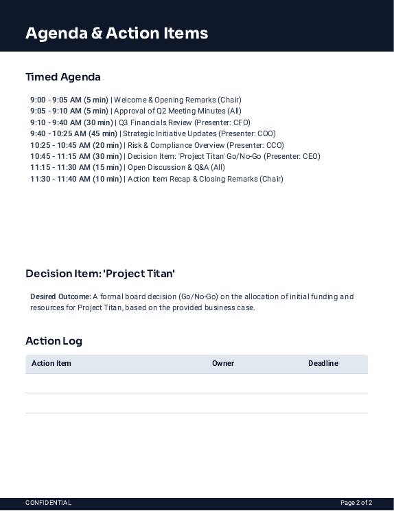 Strategic Board Meeting Agenda — Q4 Review