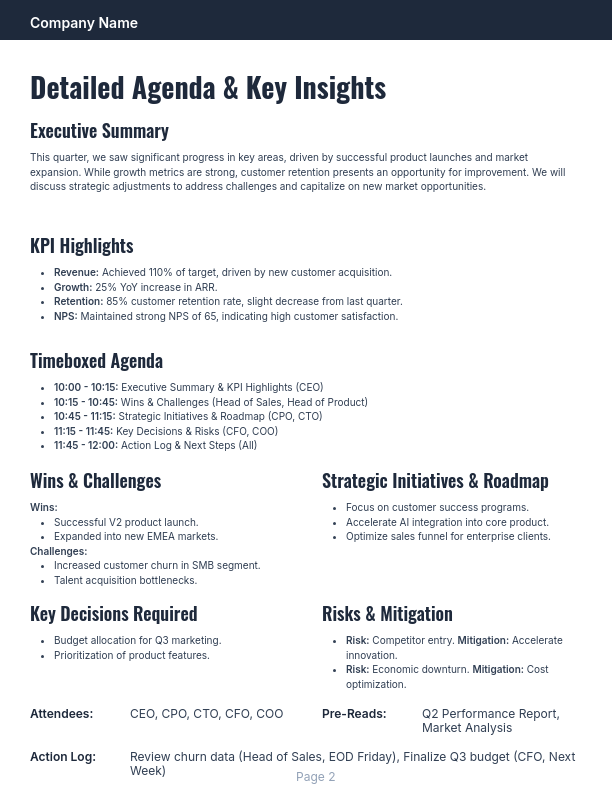 QBR Growth-Focused Executive Agenda