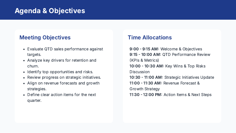 QBR Agenda: Executive Sales Review