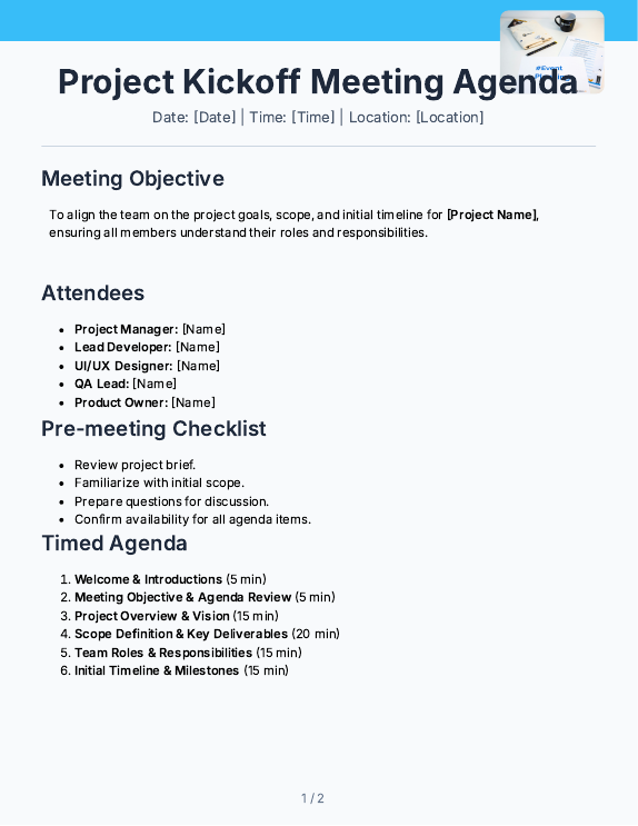 Project Kickoff Team Meeting Agenda