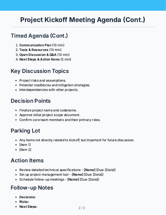 Project Kickoff Team Meeting Agenda