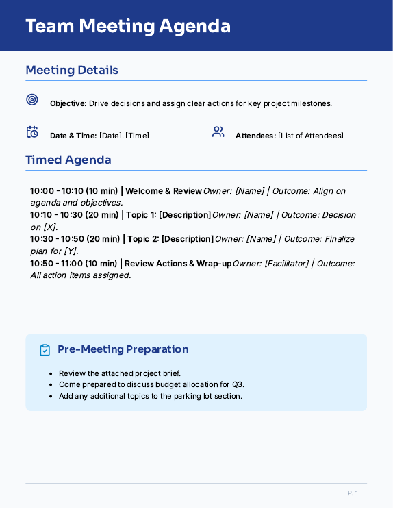 Team Meeting Agenda - Decision & Action Plan