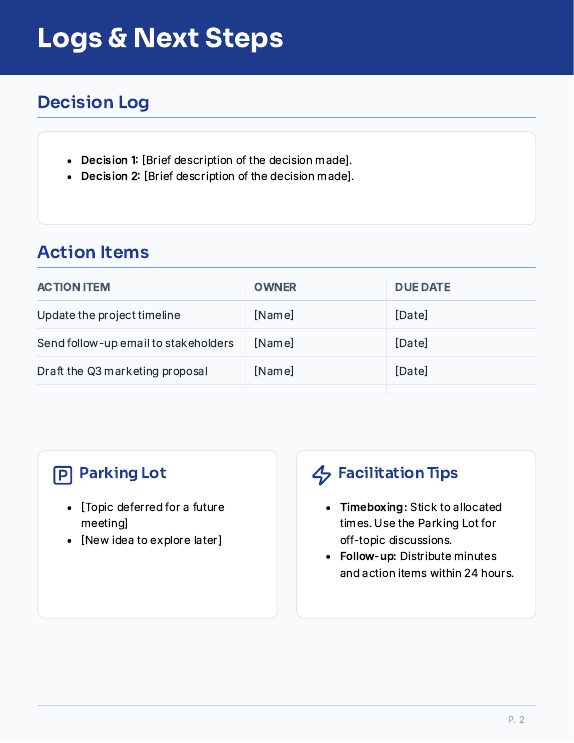 Team Meeting Agenda - Decision & Action Plan