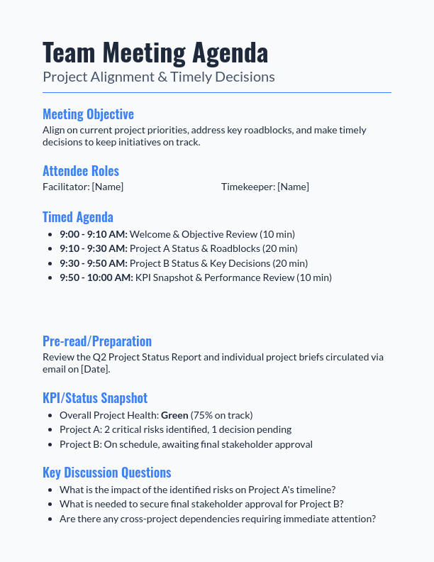 Team Alignment Agenda - Project Priorities