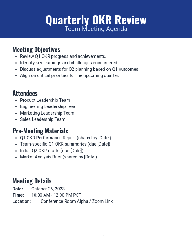 Team Meeting Agenda: Quarterly OKR Review
