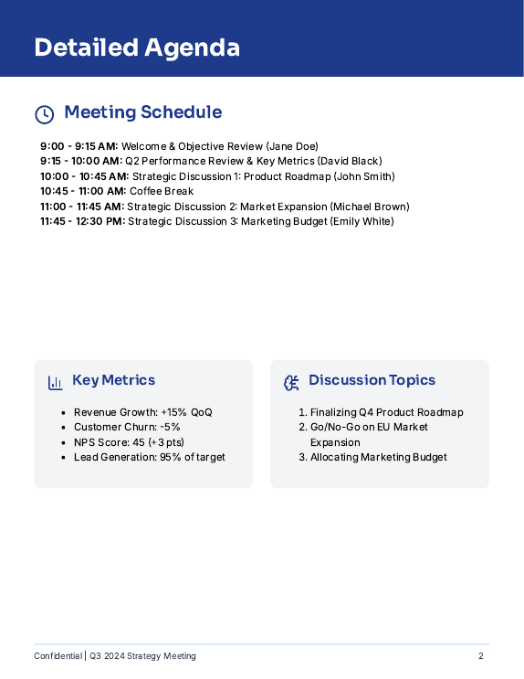 Quarterly Strategy Team Meeting Agenda