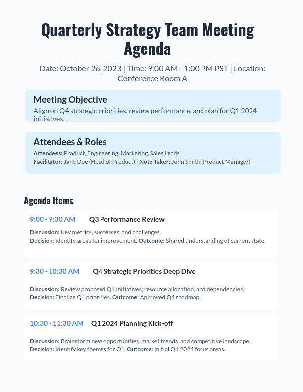 Quarterly Strategy Team Meeting Agenda