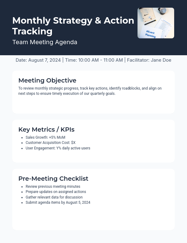 Monthly Team Agenda: Strategy & Actions