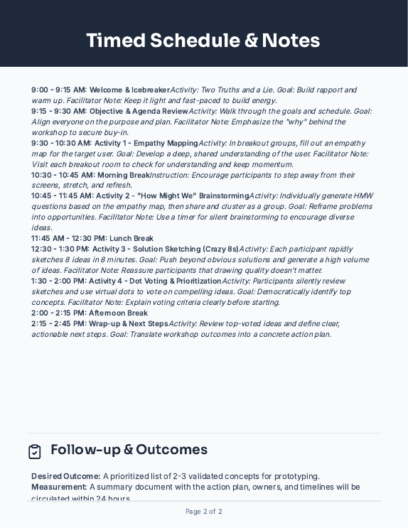 Facilitator Agenda for Remote Innovation Workshop