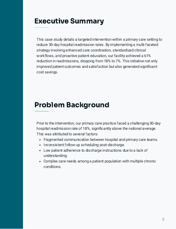 Primary Care Readmission Reduction Case Study