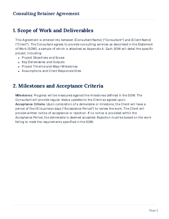 Consulting Retainer Agreement (Project-Based)
