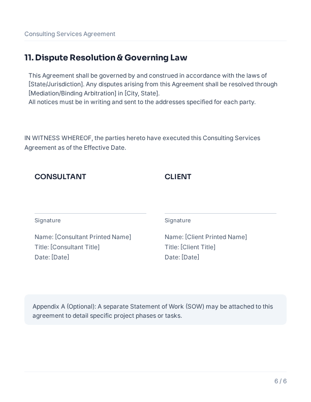 Consulting Services Agreement for Advisors