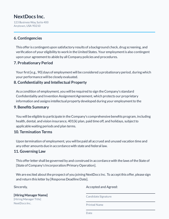 Employment Offer Letter — US At-Will