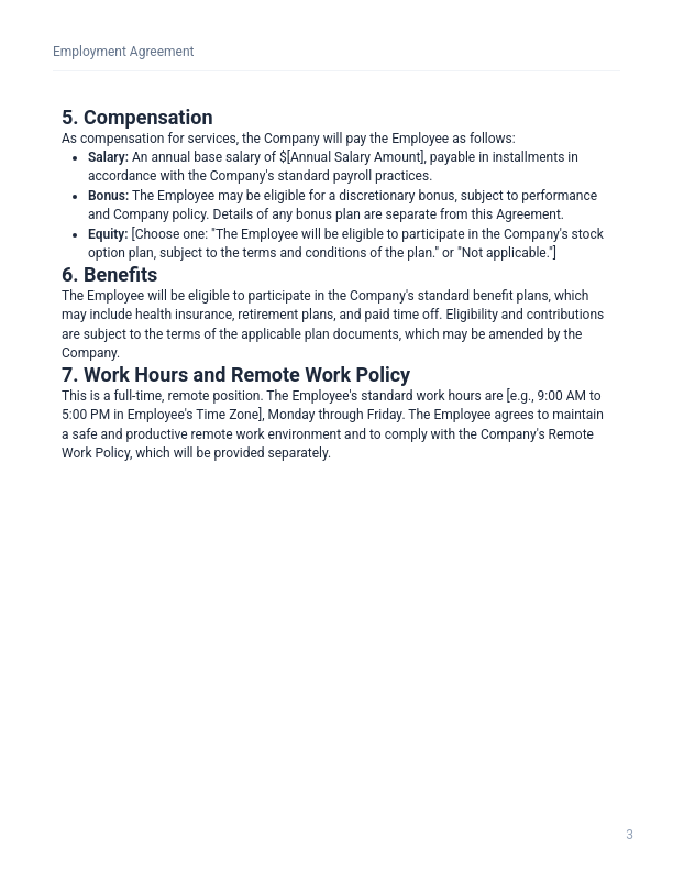 Employment Agreement for Remote At-Will Hires