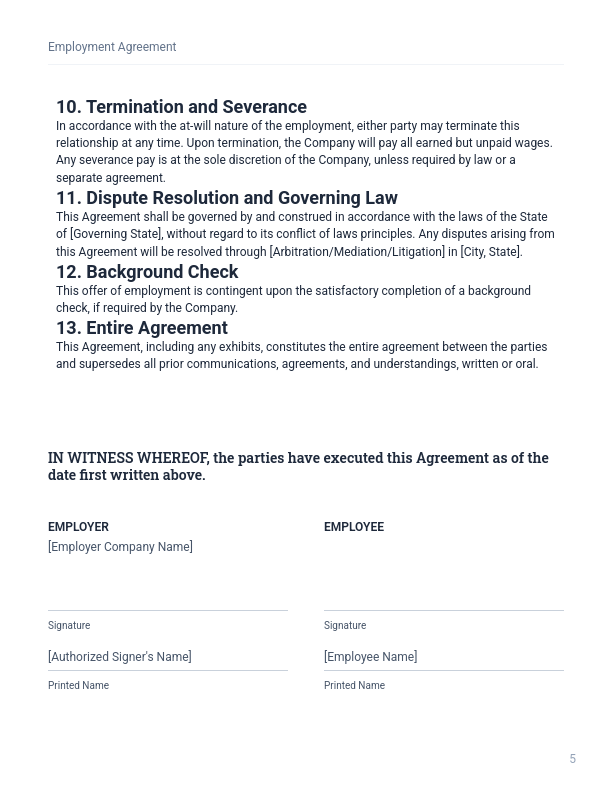 Employment Agreement for Remote At-Will Hires
