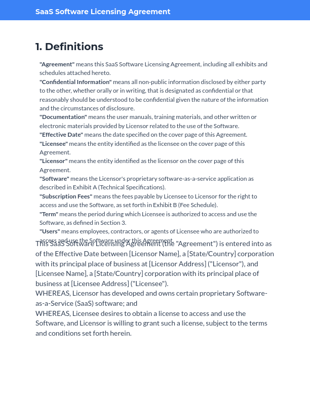 Software Licensing Agreement - SaaS Focus