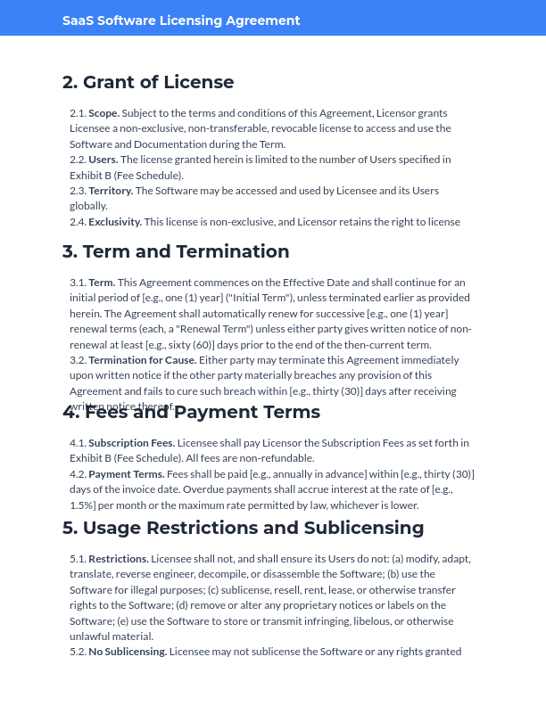 Software Licensing Agreement - SaaS Focus