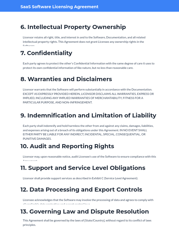 Software Licensing Agreement - SaaS Focus