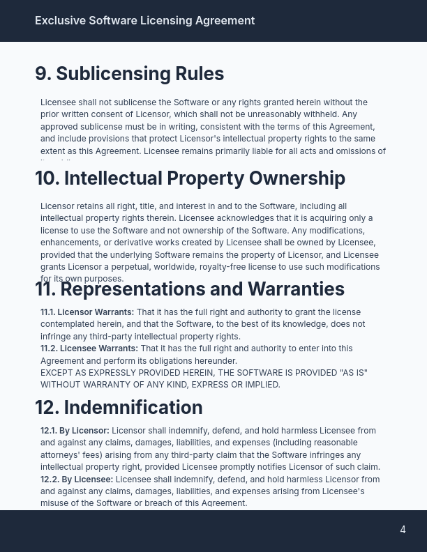 Exclusive Software License (Royalty Terms)