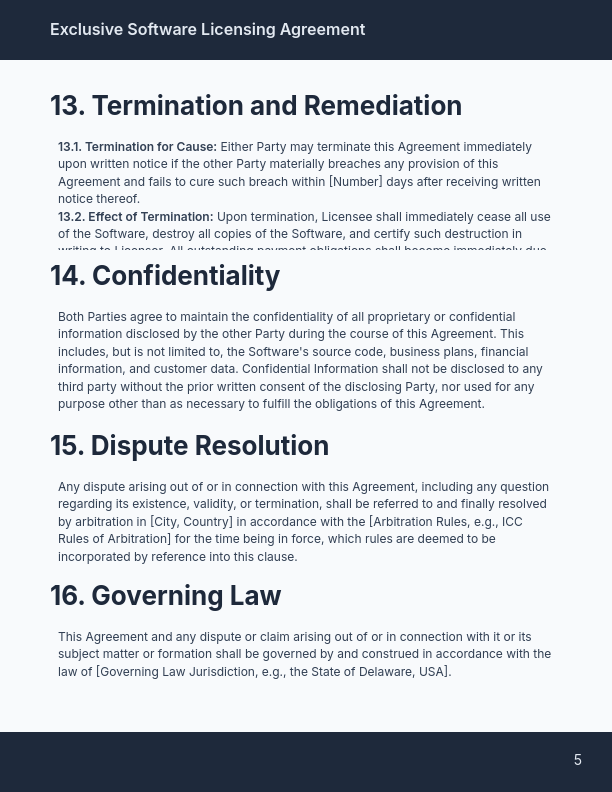 Exclusive Software License (Royalty Terms)