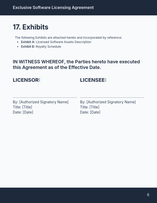 Exclusive Software License (Royalty Terms)