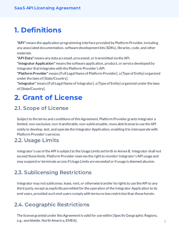 SaaS API Licensing Agreement for Integrators