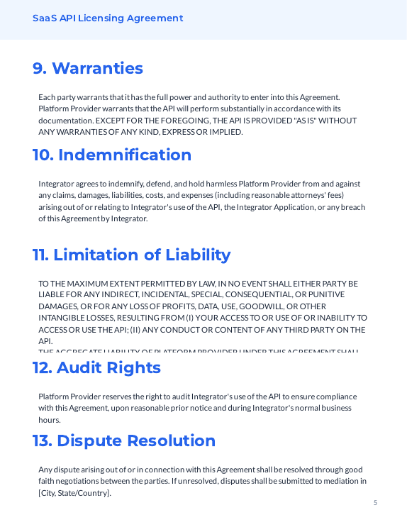 SaaS API Licensing Agreement for Integrators