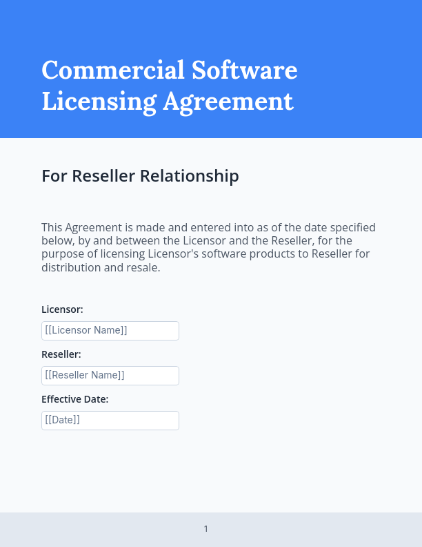 Commercial Software Licensing Agreement (Reseller)