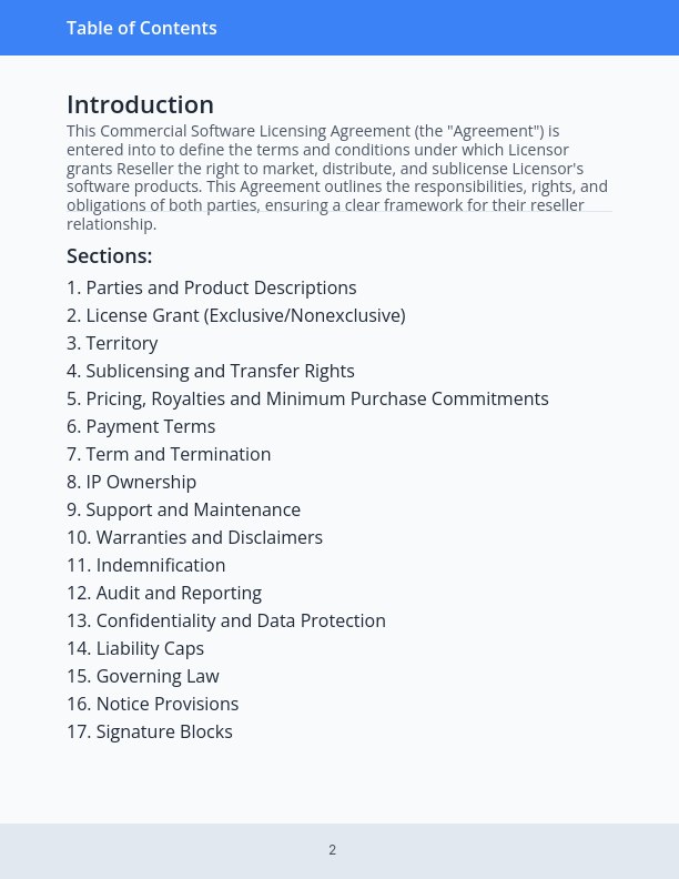 Commercial Software Licensing Agreement (Reseller)