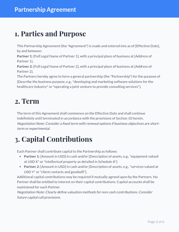 Partnership Agreement: Revenue Sharing