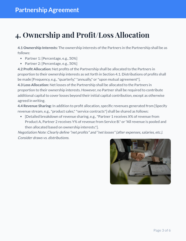 Partnership Agreement: Revenue Sharing