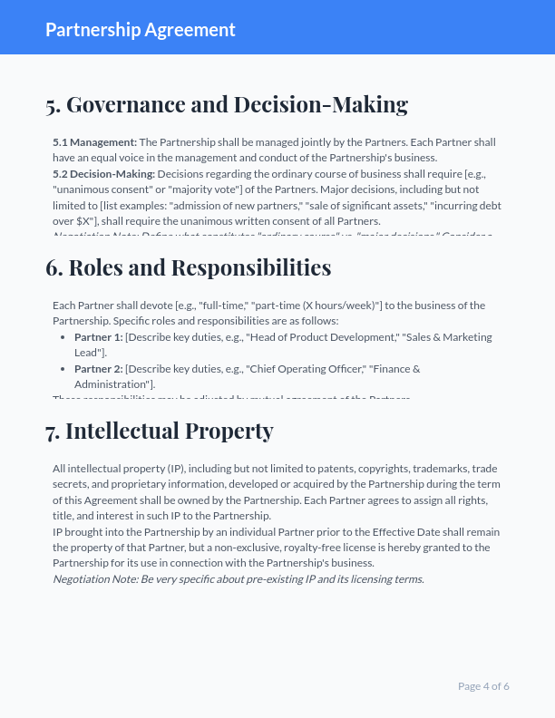 Partnership Agreement: Revenue Sharing