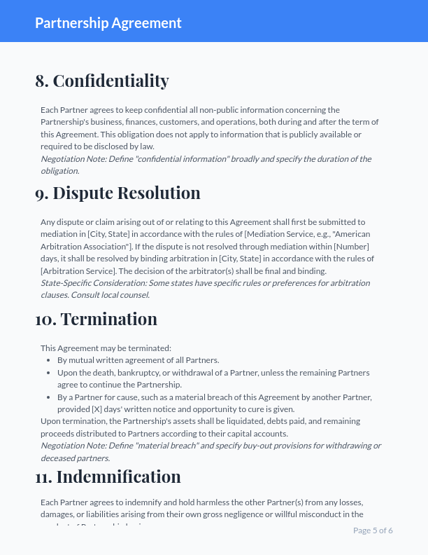 Partnership Agreement: Revenue Sharing