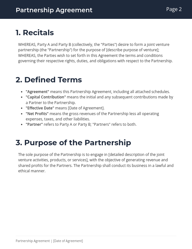 Partnership Agreement — Revenue Sharing JV