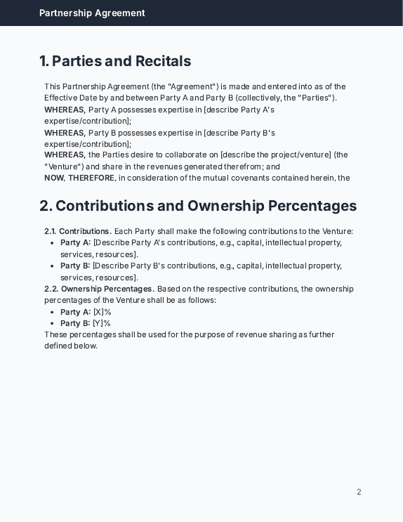 Partnership Agreement: Revenue Share Model