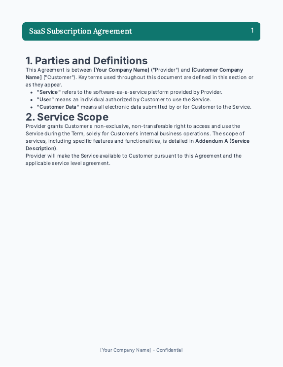 SaaS Subscription Agreement for Startups