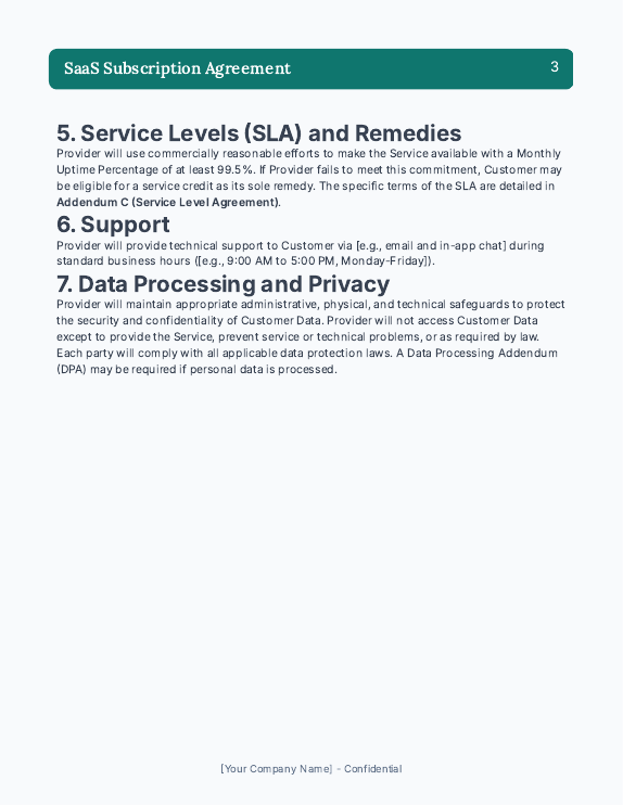 SaaS Subscription Agreement for Startups