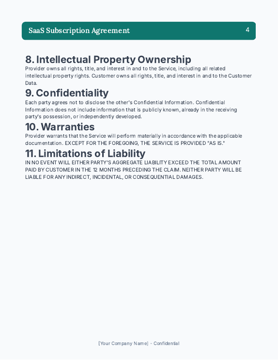 SaaS Subscription Agreement for Startups