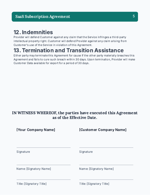 SaaS Subscription Agreement for Startups