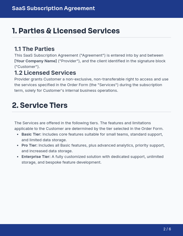 SaaS Subscription Agreement for SMBs