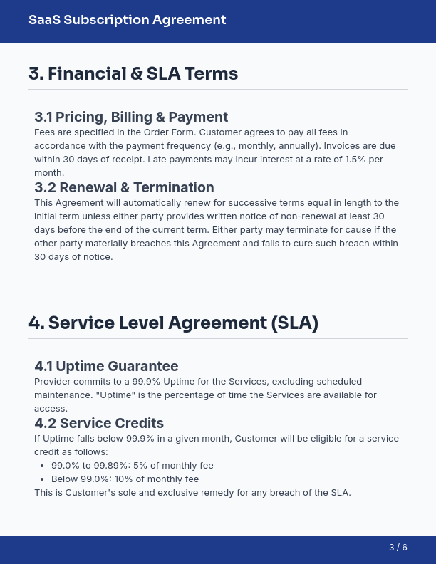 SaaS Subscription Agreement for SMBs