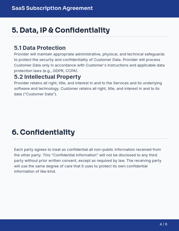 SaaS Subscription Agreement for SMBs