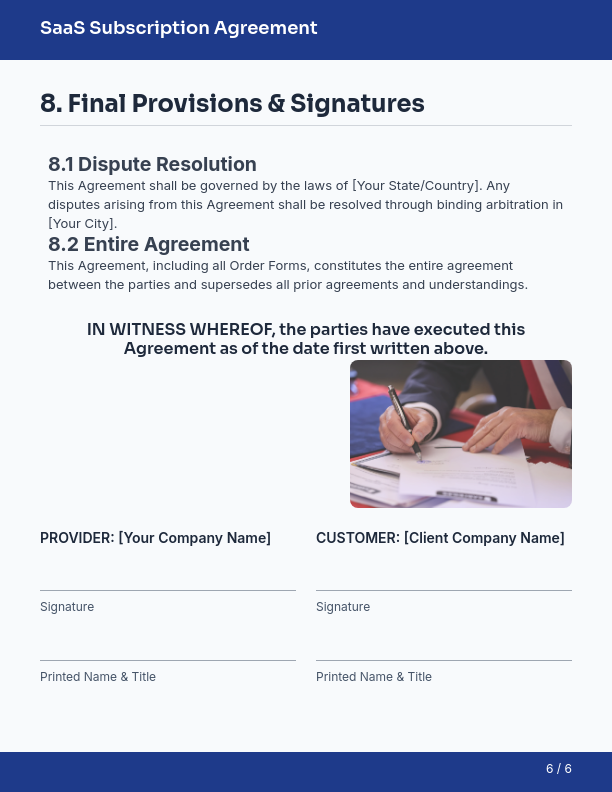 SaaS Subscription Agreement for SMBs