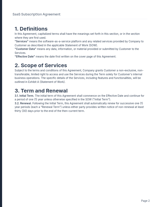 SaaS Subscription Agreement for SMBs